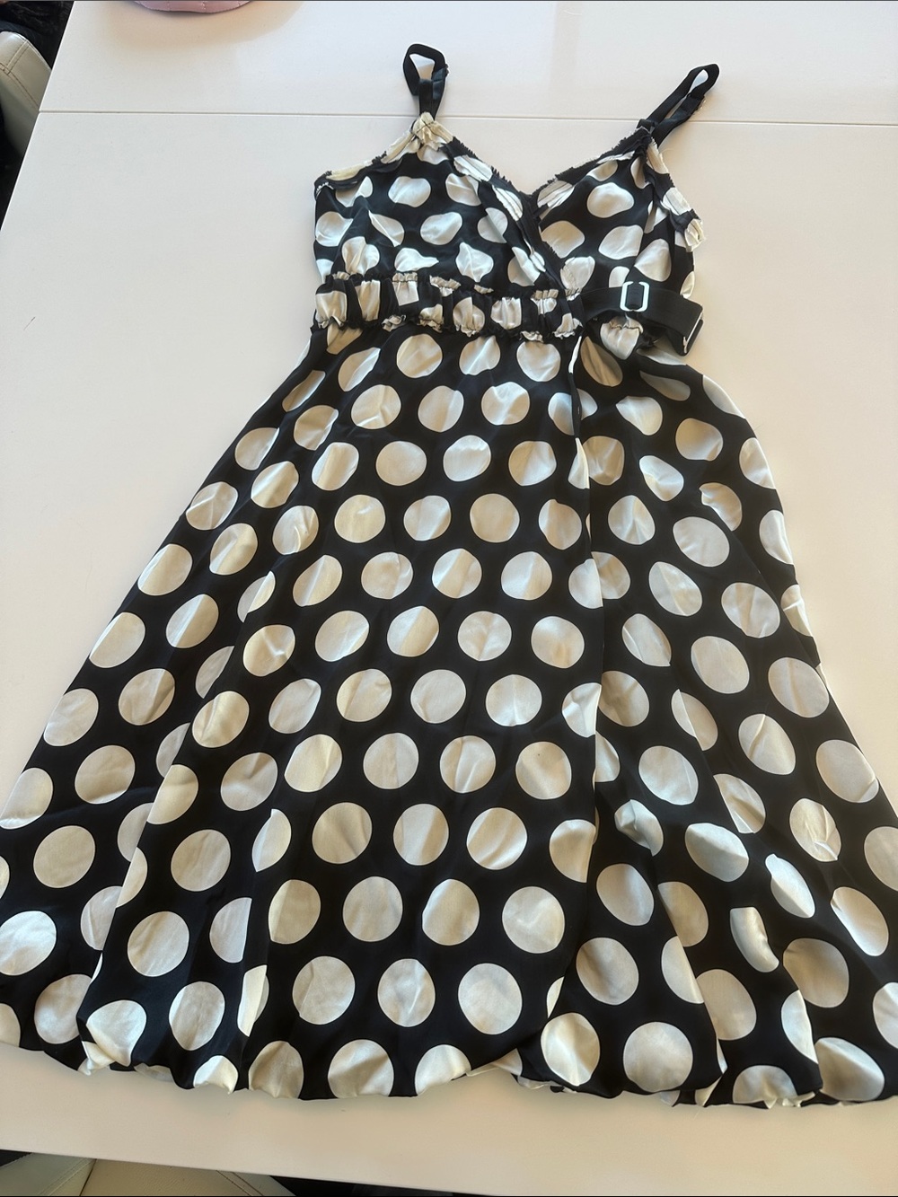 Poleci Black Dress with Cream Polka Dots